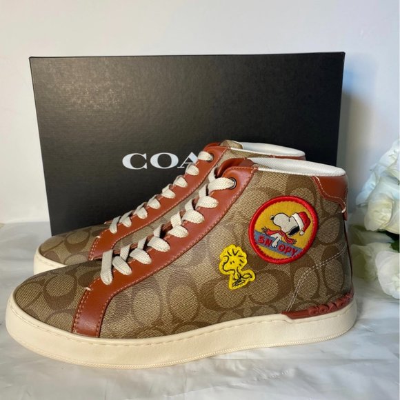 Coach X Peanuts Clip High Top Sneaker In Signature Canvas With Patches CF163 - Picture 5 of 9